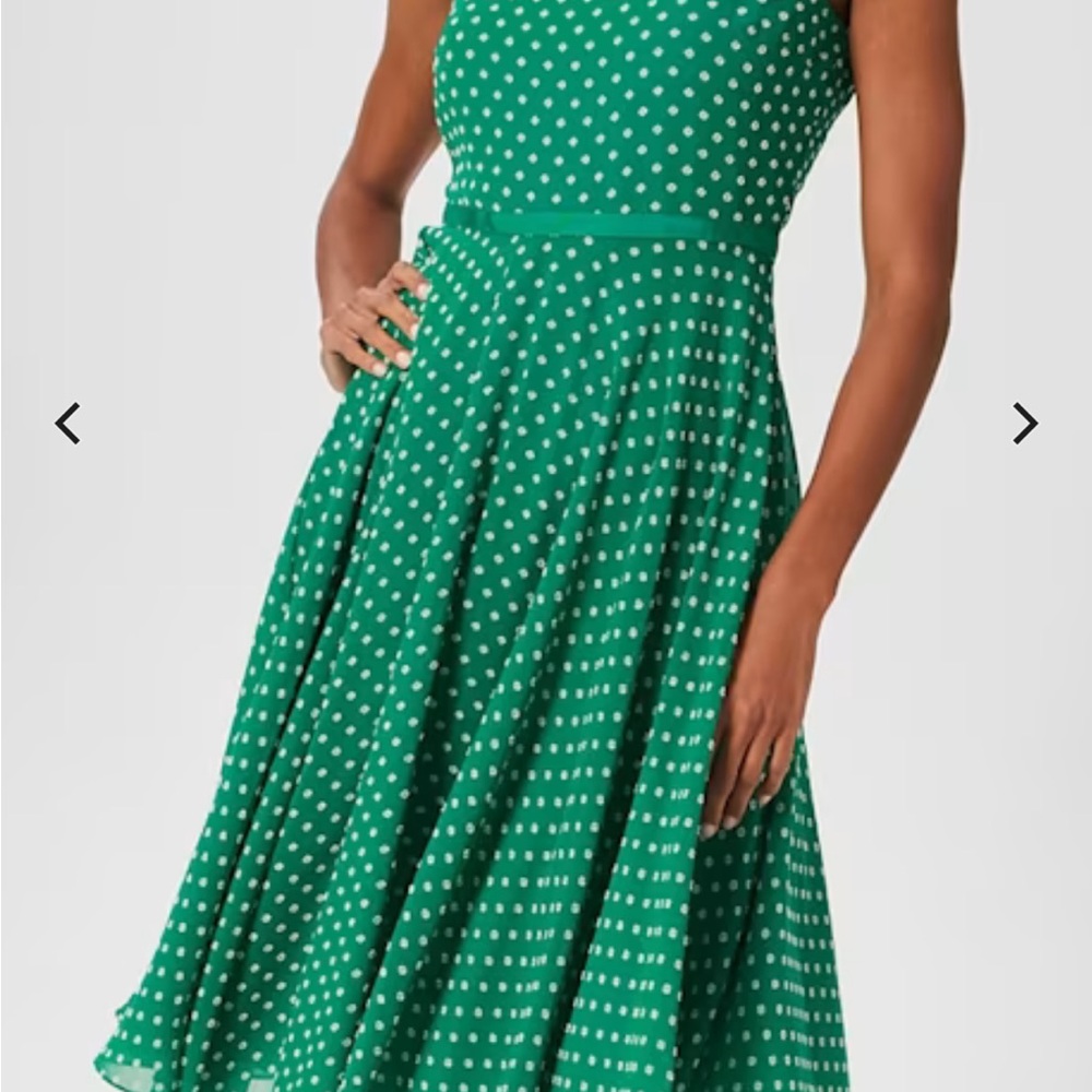 Hobbs of London Green Scoop Neck polka dot Sleeveless Midi Dress